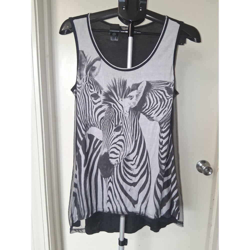 Vintage Vanilla Sugar Zebra Graphic Mesh Tank Top M Y2K Grunge Edgy Safari